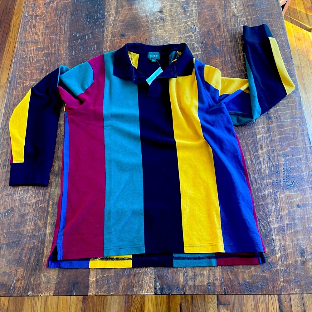 J.Crew NWT Club long sleeve polo. Size L Vertical Stripes